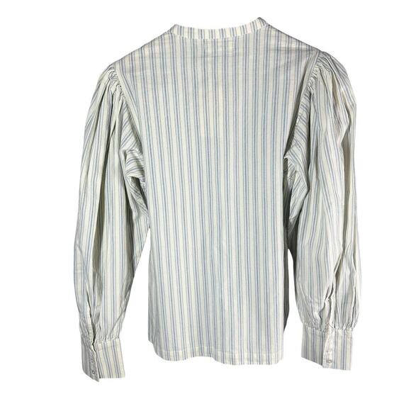 Doen Scarlet Chambray Stripe Cotton Sleeve Button Front Blouse size Medium - Picture 2 of 11